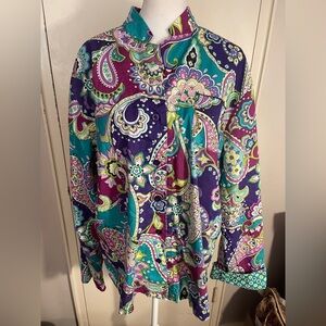 Vera Bradley Heather paisley long sleeve mandarin collar pj top/jacket. Size XL.